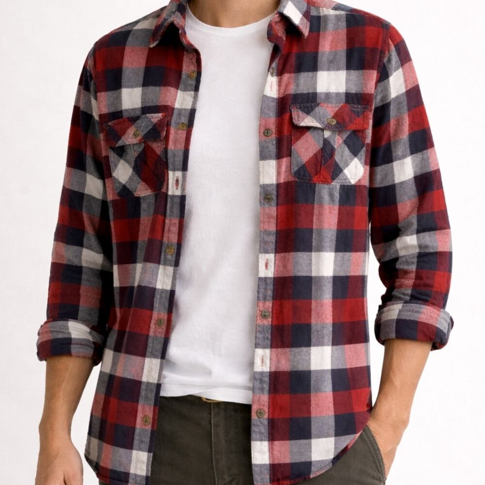 Field & Stream Men's Red Black Plaid Flannel‎ Button Down Shirt Outdoors Large